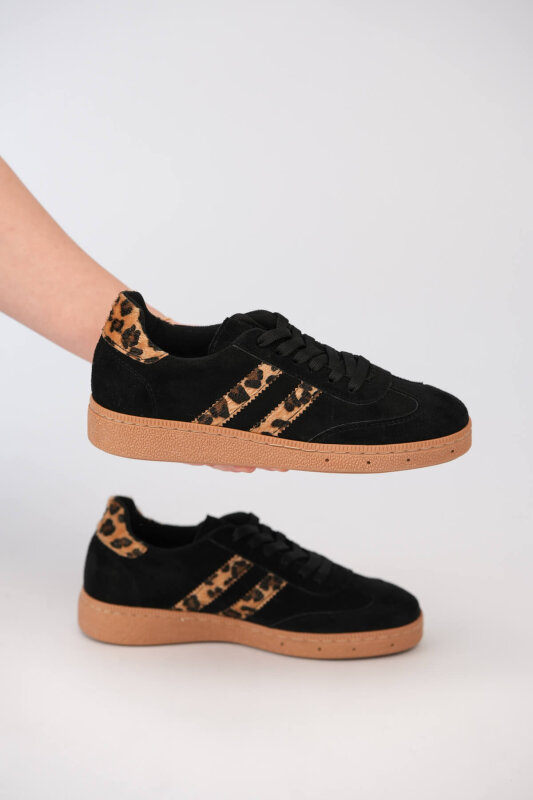 AYK-1025 Siyah Leopar Şerit Detaylı Sneaker - 2