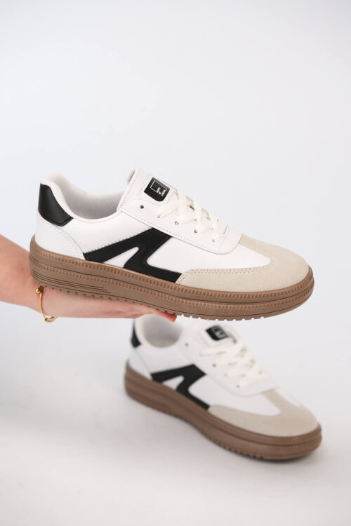 AYK-1026 Beyaz Süet Detaylı Retro Sneaker - 1