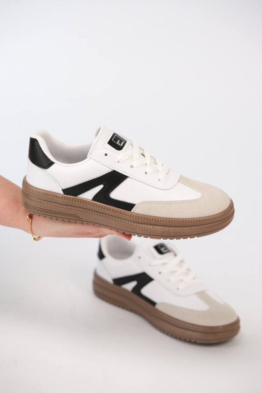 AYK-1026 Beyaz Süet Detaylı Retro Sneaker - 1