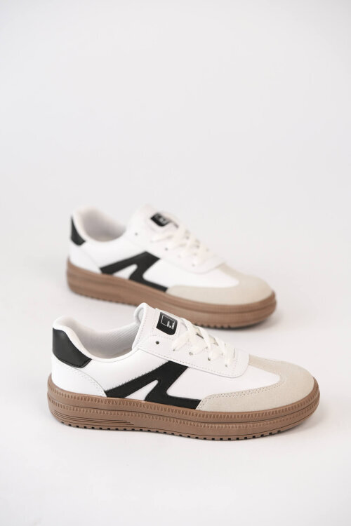 AYK-1026 Beyaz Süet Detaylı Retro Sneaker - 2