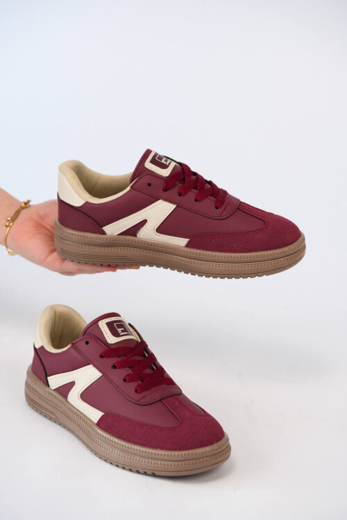 AYK-1026 Bordo Süet Detaylı Retro Sneaker - 4
