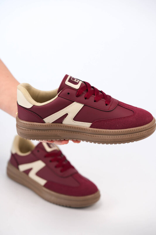 AYK-1026 Bordo Süet Detaylı Retro Sneaker - 1