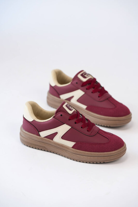 AYK-1026 Bordo Süet Detaylı Retro Sneaker - 3
