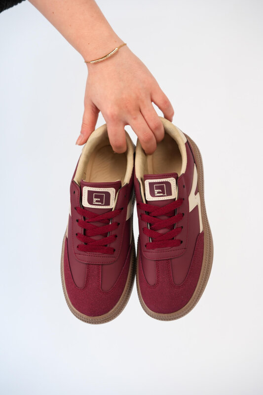 AYK-1026 Bordo Süet Detaylı Retro Sneaker - 2