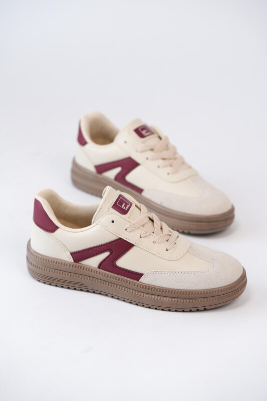 AYK-1026 Krem Süet Detaylı Retro Sneaker - 2
