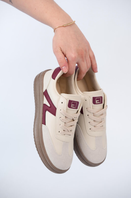 AYK-1026 Krem Süet Detaylı Retro Sneaker - 4
