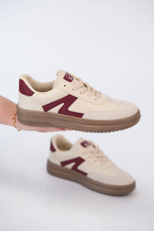 AYK-1026 Krem Süet Detaylı Retro Sneaker - 1