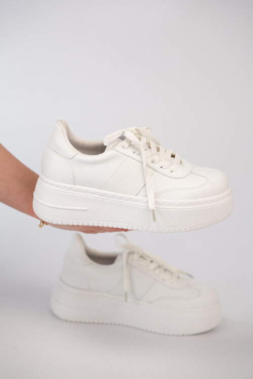 AYK-1027 Beyaz Yüksek Platform Suni Deri Sneaker - 2
