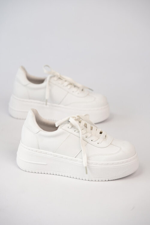 AYK-1027 Beyaz Yüksek Platform Suni Deri Sneaker 