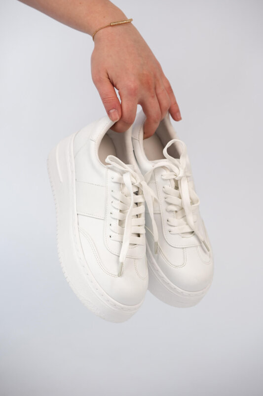 AYK-1027 Beyaz Yüksek Platform Suni Deri Sneaker - 3