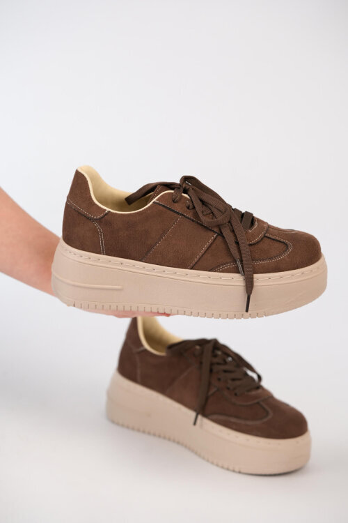 AYK-1027 Kahverengi Yüksek Platform Süet Sneaker - 3