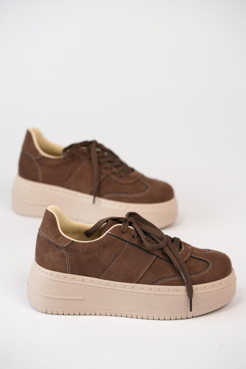 AYK-1027 Kahverengi Yüksek Platform Süet Sneaker 