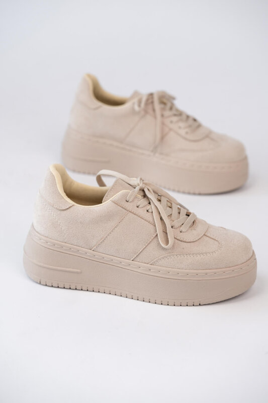 AYK-1027 Krem Yüksek Platform Süet Sneaker  - 1