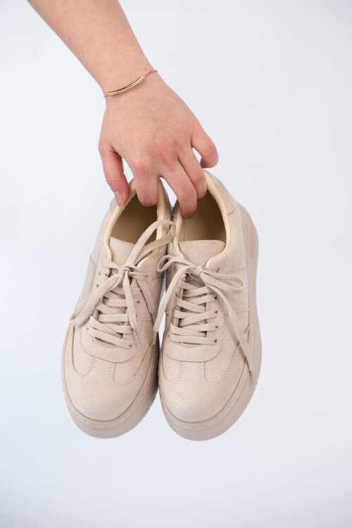 AYK-1027 Krem Yüksek Platform Süet Sneaker  - 3