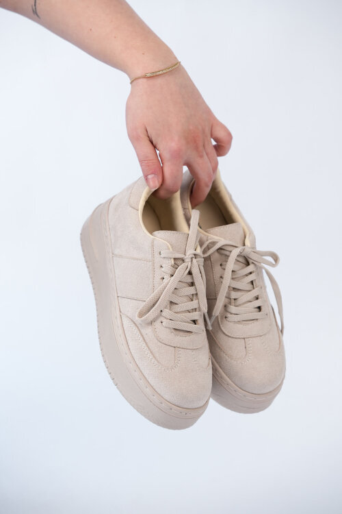 AYK-1027 Krem Yüksek Platform Süet Sneaker  - 4