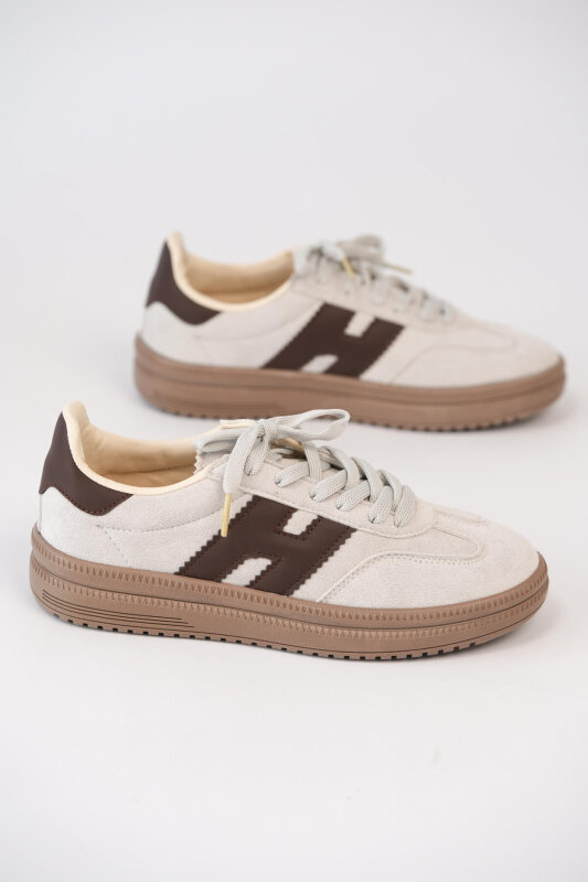 AYK-1028 Krem Süet Dokulu Kontrast Detaylı Modern Sneaker - 1
