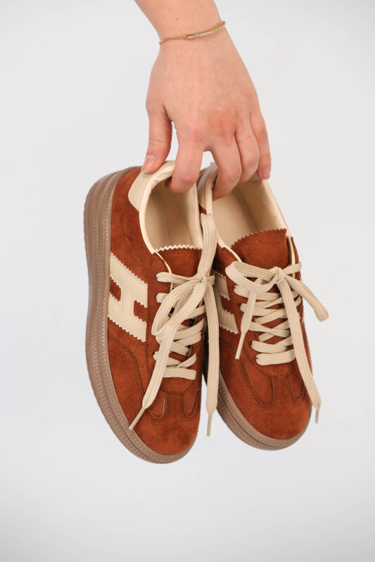 AYK-1028 Taba Süet Dokulu Kontrast Detaylı Modern Sneaker - 3