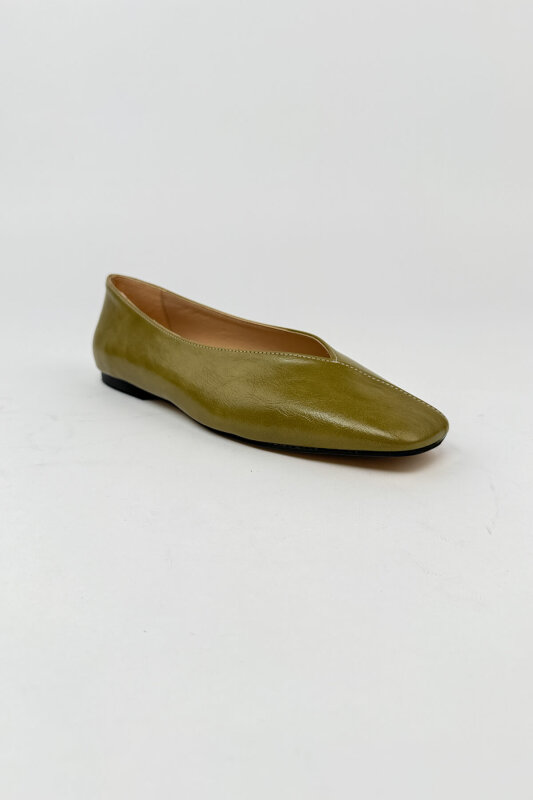 BBT-151 Haki Rugan Dikiş Detaylı Rahat Taban Babet - 4