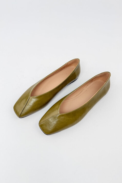 BBT-151 Haki Rugan Dikiş Detaylı Rahat Taban Babet - 6