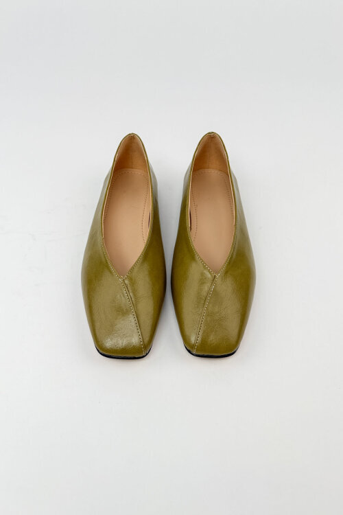 BBT-151 Haki Rugan Dikiş Detaylı Rahat Taban Babet - 3