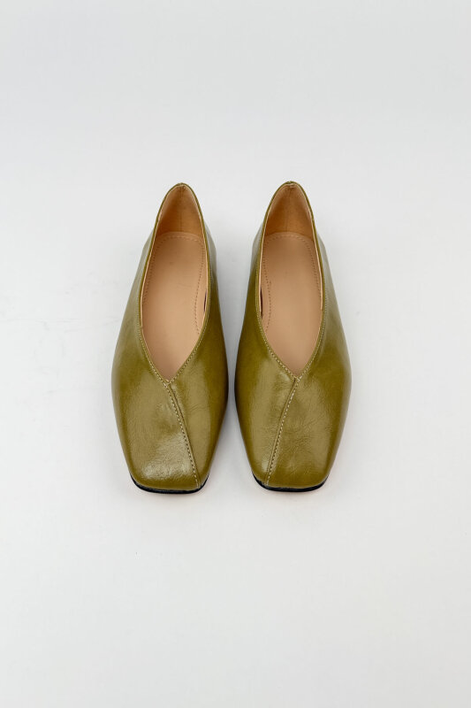 BBT-151 Haki Rugan Dikiş Detaylı Rahat Taban Babet - 3