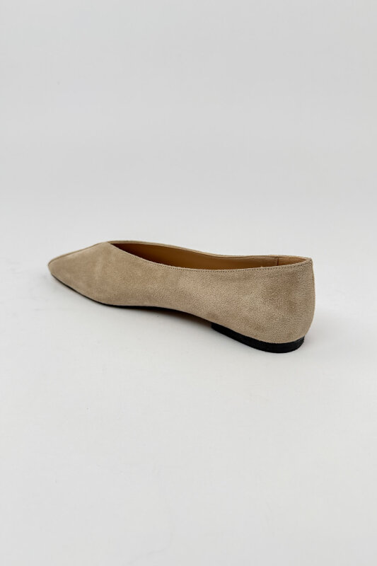 BBT-152 Bej Süet Küt Burun Dikiş Detaylı Babet - 4