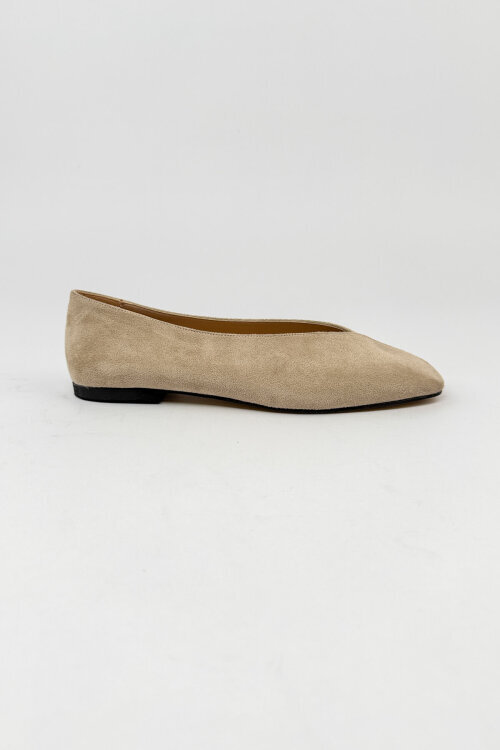 BBT-152 Bej Süet Küt Burun Dikiş Detaylı Babet - 1