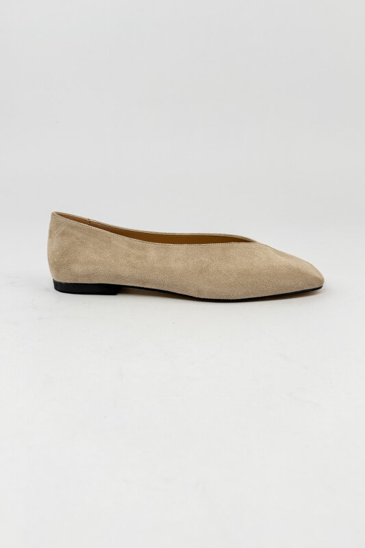 BBT-152 Bej Süet Küt Burun Dikiş Detaylı Babet - 1