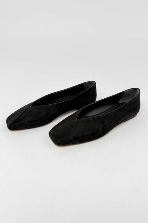 BBT-152 Siyah Süet Küt Burun Dikiş Detaylı Babet - 2