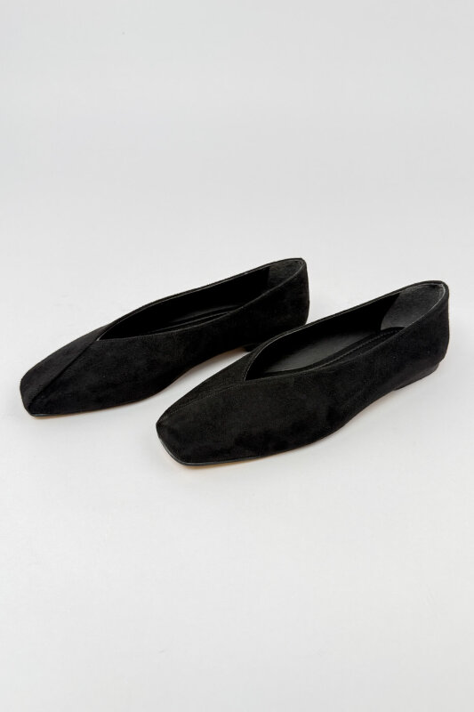 BBT-152 Siyah Süet Küt Burun Dikiş Detaylı Babet - 2