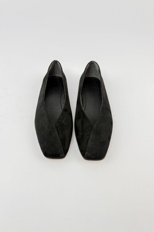 BBT-152 Siyah Süet Küt Burun Dikiş Detaylı Babet - 3