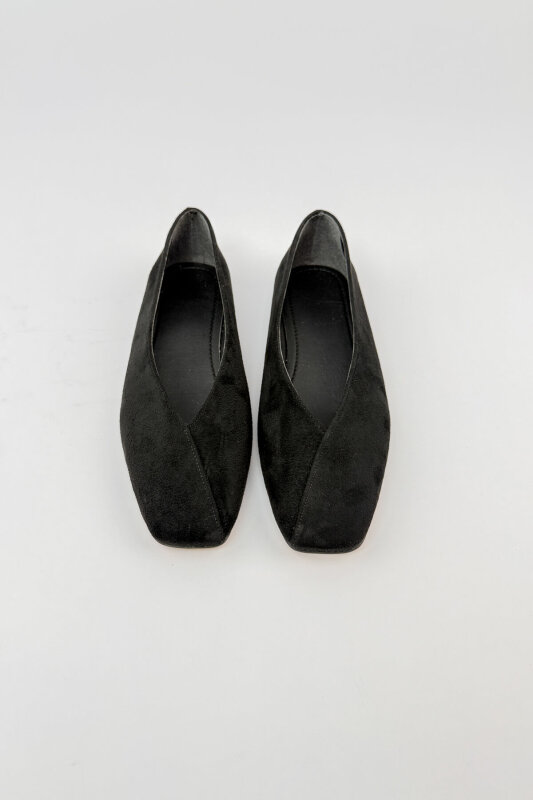 BBT-152 Siyah Süet Küt Burun Dikiş Detaylı Babet - 3