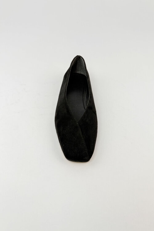 BBT-152 Siyah Süet Küt Burun Dikiş Detaylı Babet - 4