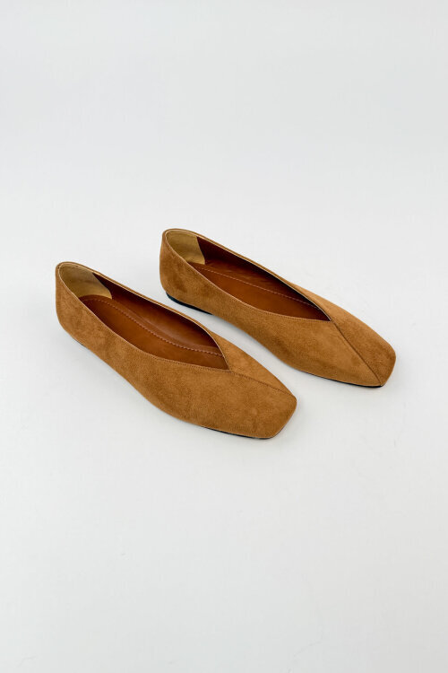 BBT-152 Taba Süet Küt Burun Dikiş Detaylı Babet - 2