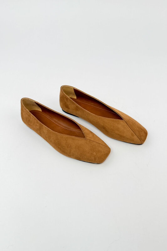 BBT-152 Taba Süet Küt Burun Dikiş Detaylı Babet - 2