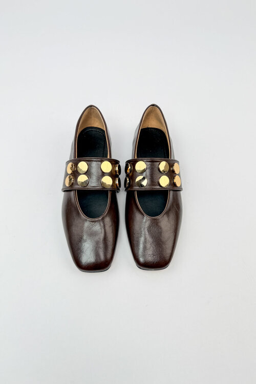 BBT-153 Acı Kahve Lastik Detaylı Gold Troklu Babet  - 3