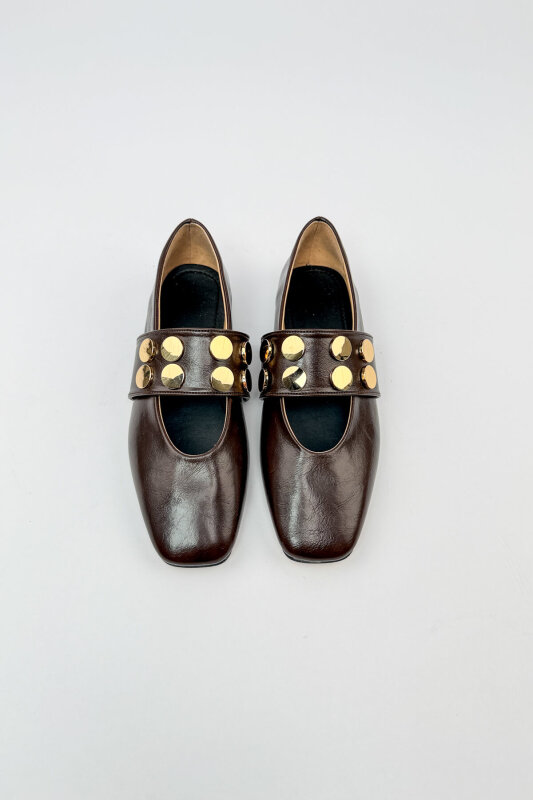 BBT-153 Acı Kahve Lastik Detaylı Gold Troklu Babet  - 3