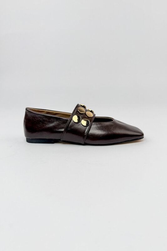 BBT-153 Acı Kahve Lastik Detaylı Gold Troklu Babet  - 6