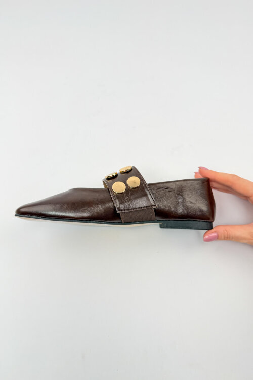 BBT-153 Acı Kahve Lastik Detaylı Gold Troklu Babet  - 7