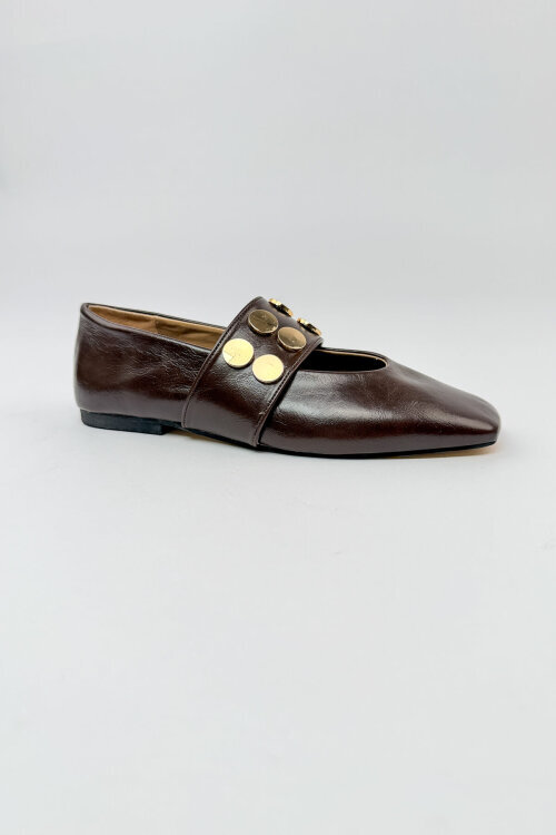 BBT-153 Acı Kahve Lastik Detaylı Gold Troklu Babet  - 8