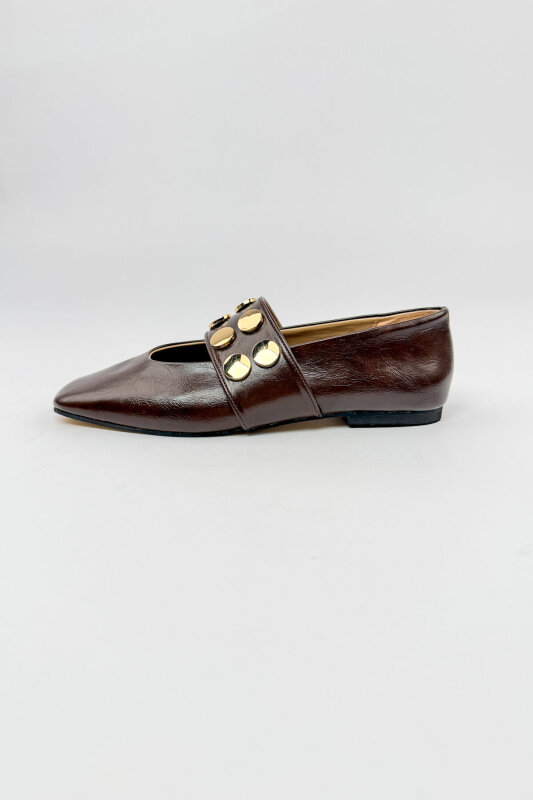 BBT-153 Acı Kahve Lastik Detaylı Gold Troklu Babet  - 10