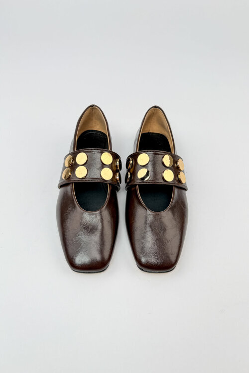 BBT-153 Acı Kahve Lastik Detaylı Gold Troklu Babet  - 11