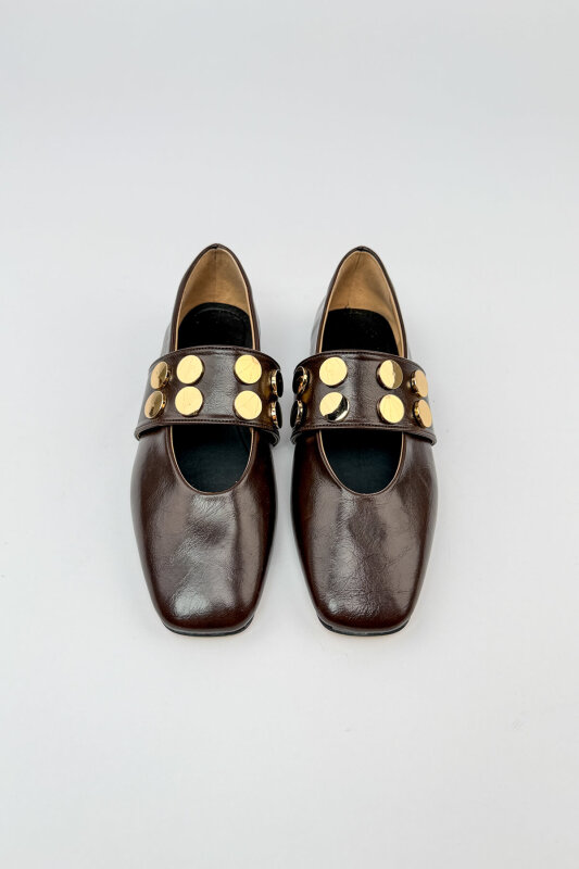 BBT-153 Acı Kahve Lastik Detaylı Gold Troklu Babet  - 11