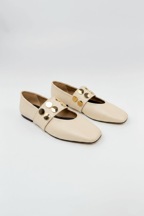 BBT-153 Bej Lastik Detaylı Gold Troklu Babet - 2