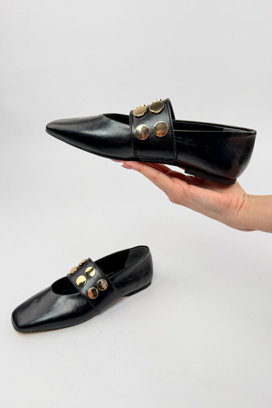 BBT-153 Siyah Lastik Detaylı Gold Troklu Babet - 3