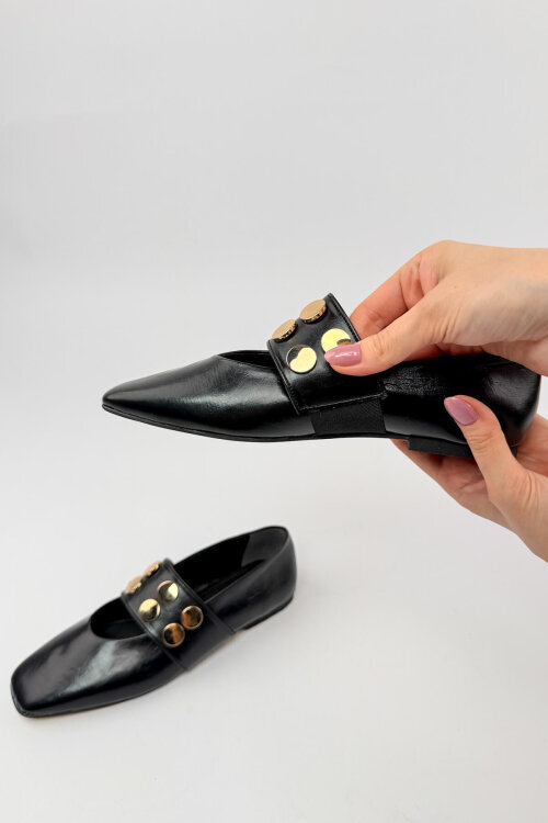 BBT-153 Siyah Lastik Detaylı Gold Troklu Babet - 5