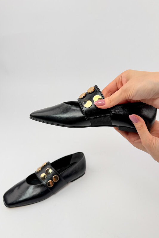 BBT-153 Siyah Lastik Detaylı Gold Troklu Babet - 5