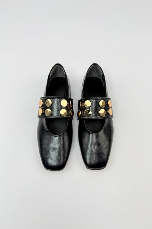 BBT-153 Siyah Lastik Detaylı Gold Troklu Babet - 7