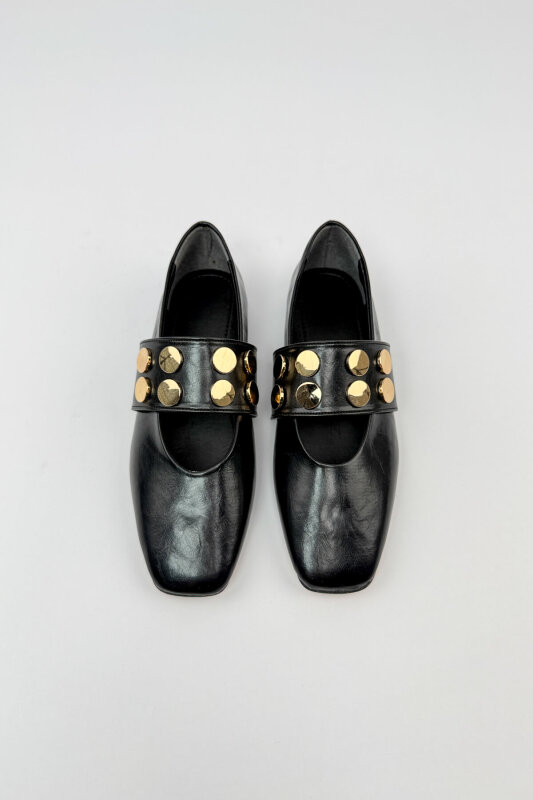 BBT-153 Siyah Lastik Detaylı Gold Troklu Babet - 7