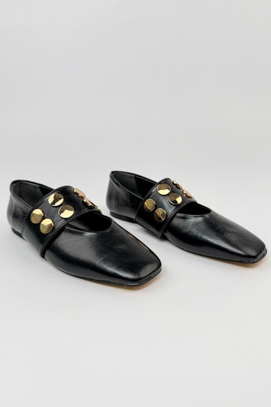 BBT-153 Siyah Lastik Detaylı Gold Troklu Babet - 2